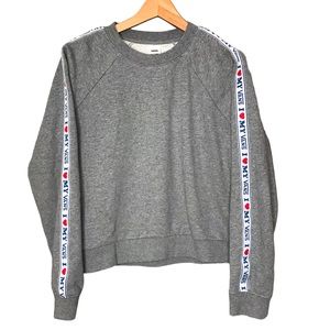 Vans Love Logo Spellout Grey Boxy Cropped Crew Pullover Sweatshirt Medium